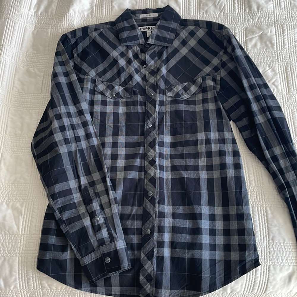 Express fitted plaid shirt
